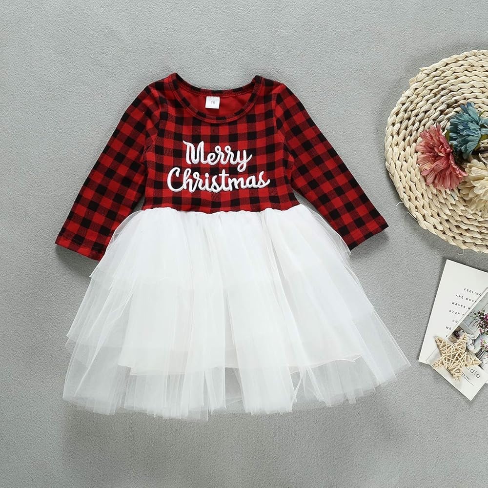 Red Plaid Christmas Dress with White Tulle Skirt